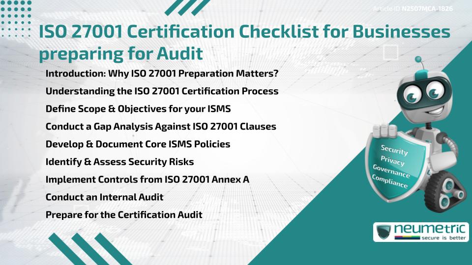 ISO 27001 Certification Checklist for Businesses preparing for Audit