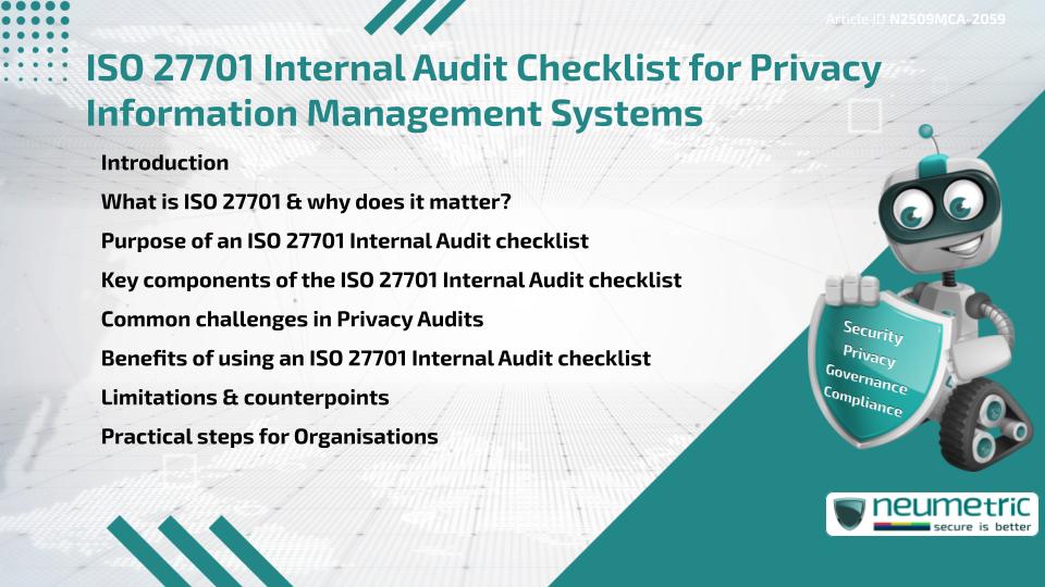 ISO 27701 Internal Audit Checklist for Privacy Information Management Systems