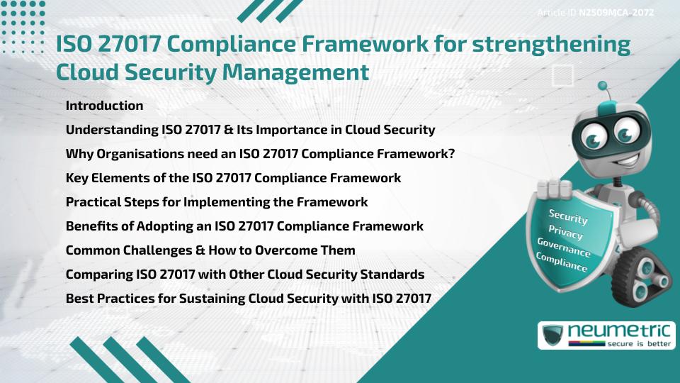 ISO 27017 Compliance Framework for strengthening Cloud Security Management