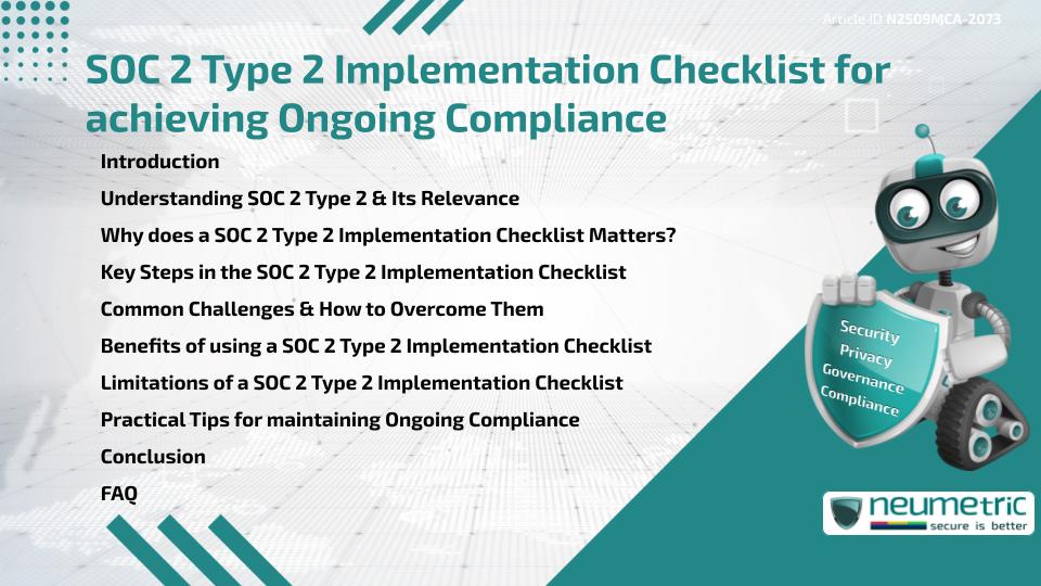 SOC 2 Type 2 Implementation Checklist for achieving Ongoing Compliance
