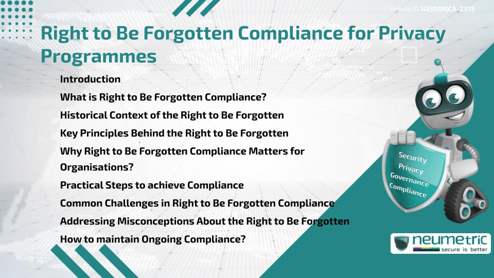Right to Be Forgotten Compliance for Privacy Programmes