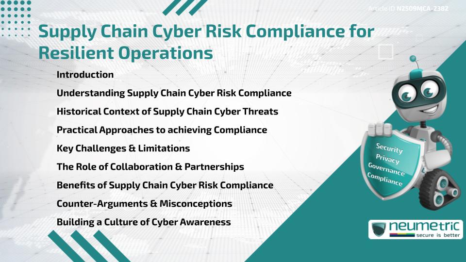 Supply Chain Cyber Risk Compliance for Resilient Operations