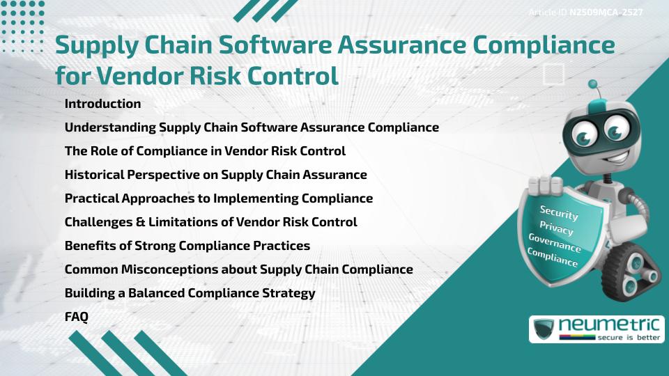 Supply Chain Software Assurance Compliance for Vendor Risk Control