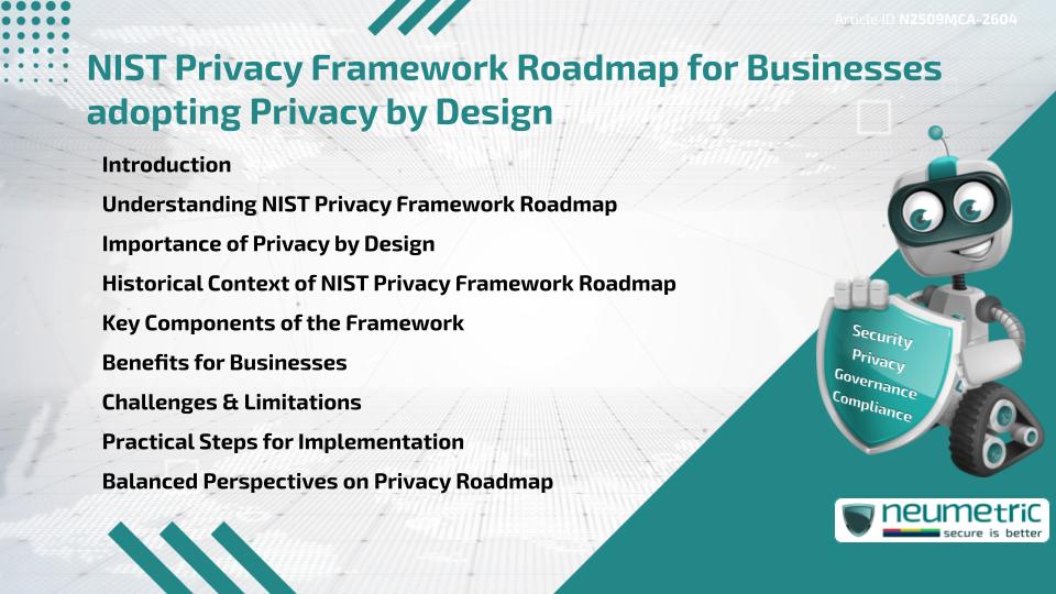 NIST Privacy Framework Roadmap for Businesses adopting Privacy by Design