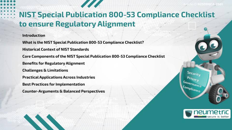 NIST Special Publication 800-53 Compliance Checklist to ensure Regulatory Alignment