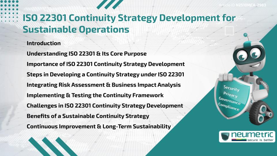 ISO 22301 Continuity Strategy Development for Sustainable Operations