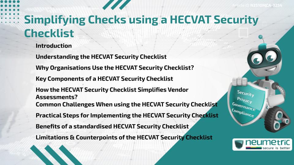 Simplifying Checks using a HECVAT Security Checklist