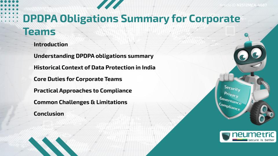 DPDPA Obligations Summary for Corporate Teams