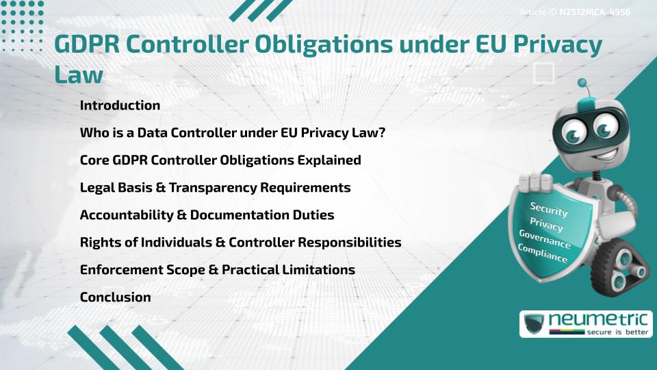 GDPR Controller Obligations under EU Privacy Law