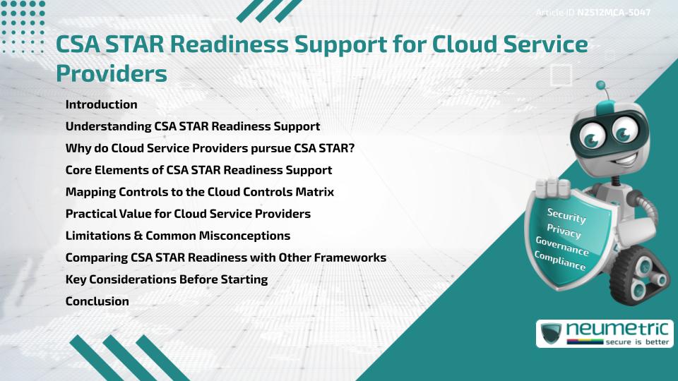 CSA STAR Readiness Support for Cloud Service Providers