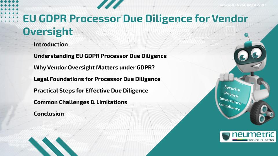 EU GDPR Processor Due Diligence for Vendor Oversight