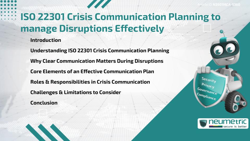 ISO 22301 Crisis Communication Planning to manage Disruptions Effectively