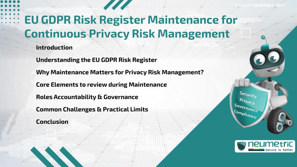 EU GDPR Risk Register Maintenance for Continuous Privacy Risk Management